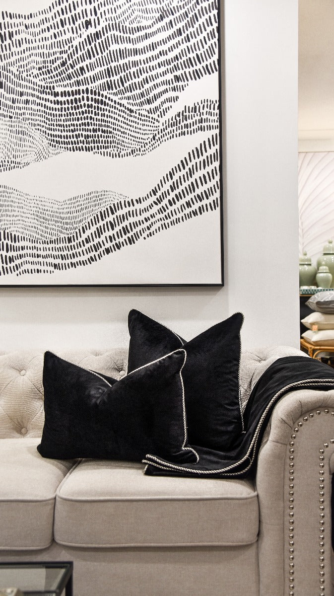 Onyx Velvet Cushion with Piping