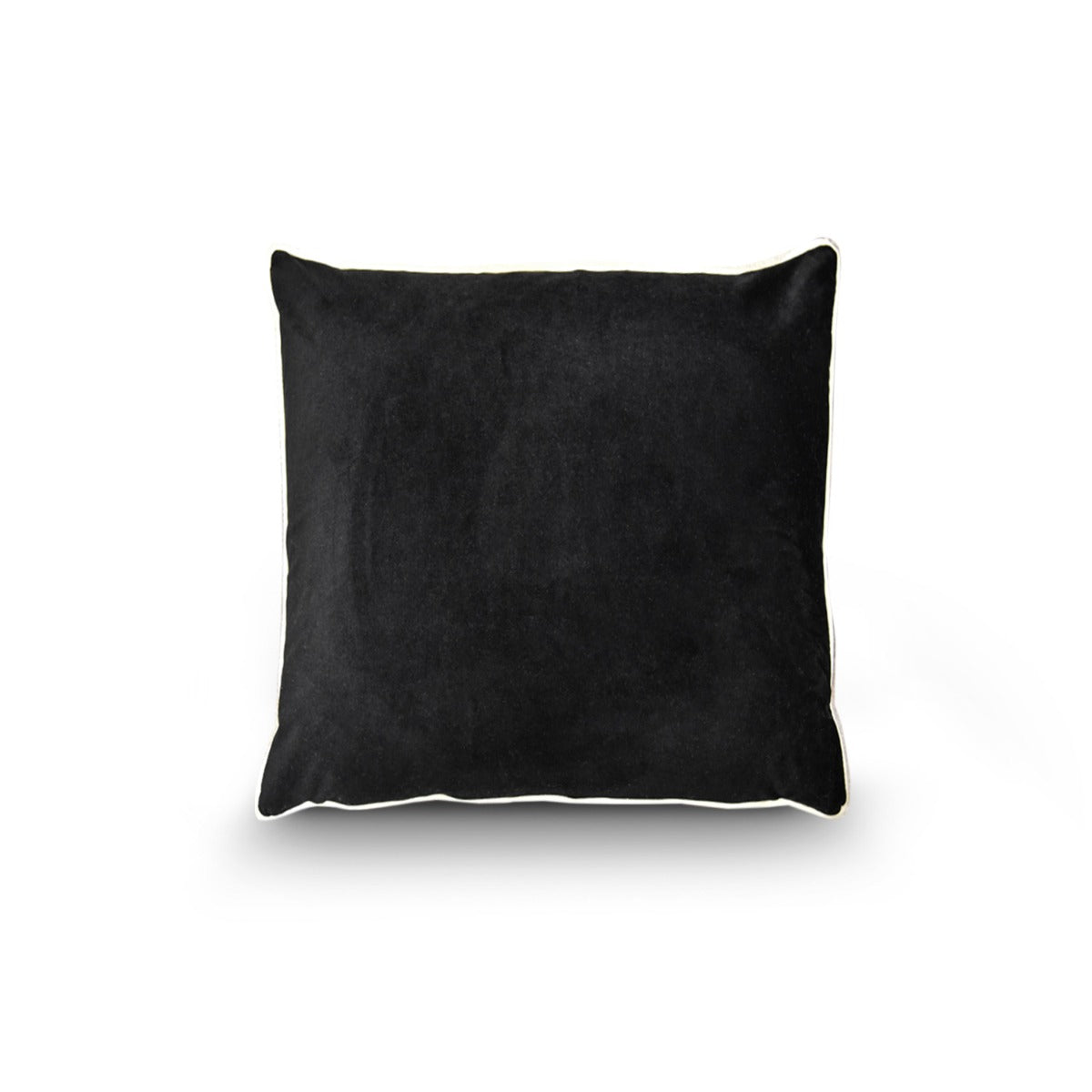 Onyx Velvet Cushion with White Piping