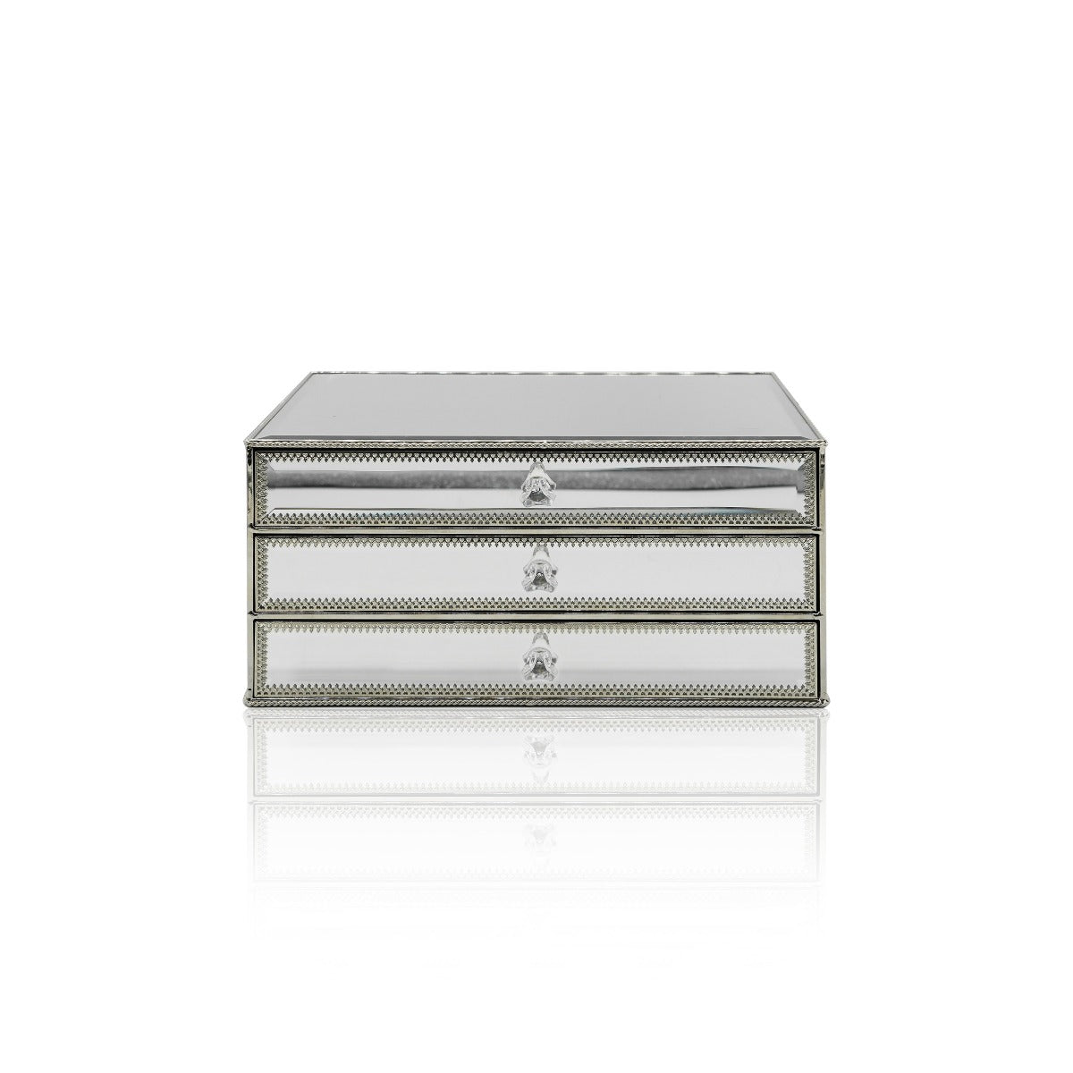 Athena Silver Mirror Triple Jewellery Box