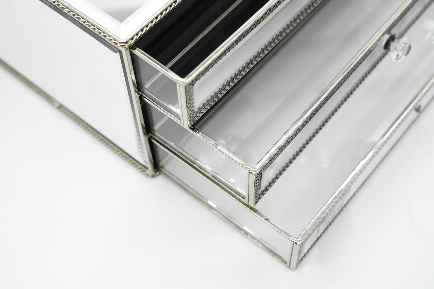 Athena Silver Mirror Triple Jewellery Box