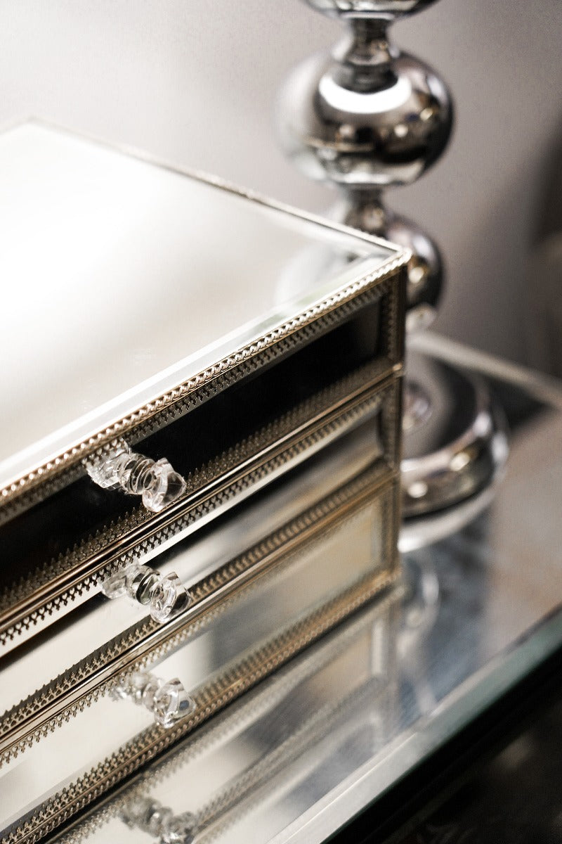 Athena Silver Mirror Triple Jewellery Box