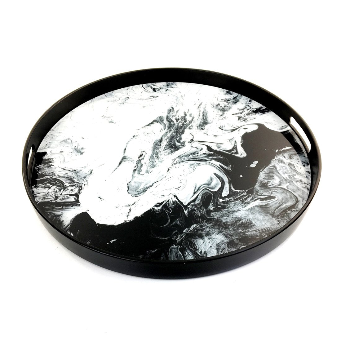 46cm Dark Marble Round Tray