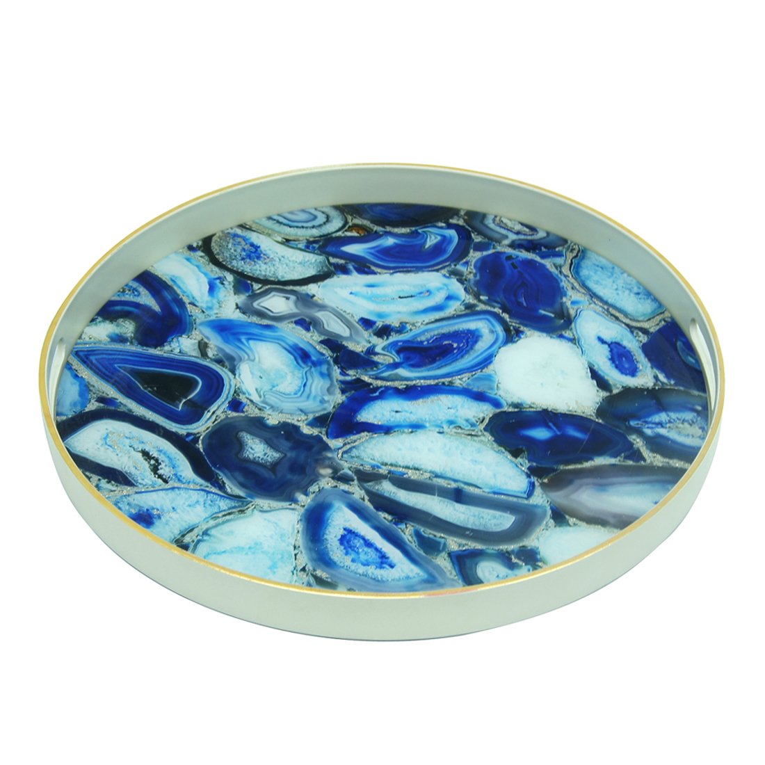 46cm Blue Marble Round Tray