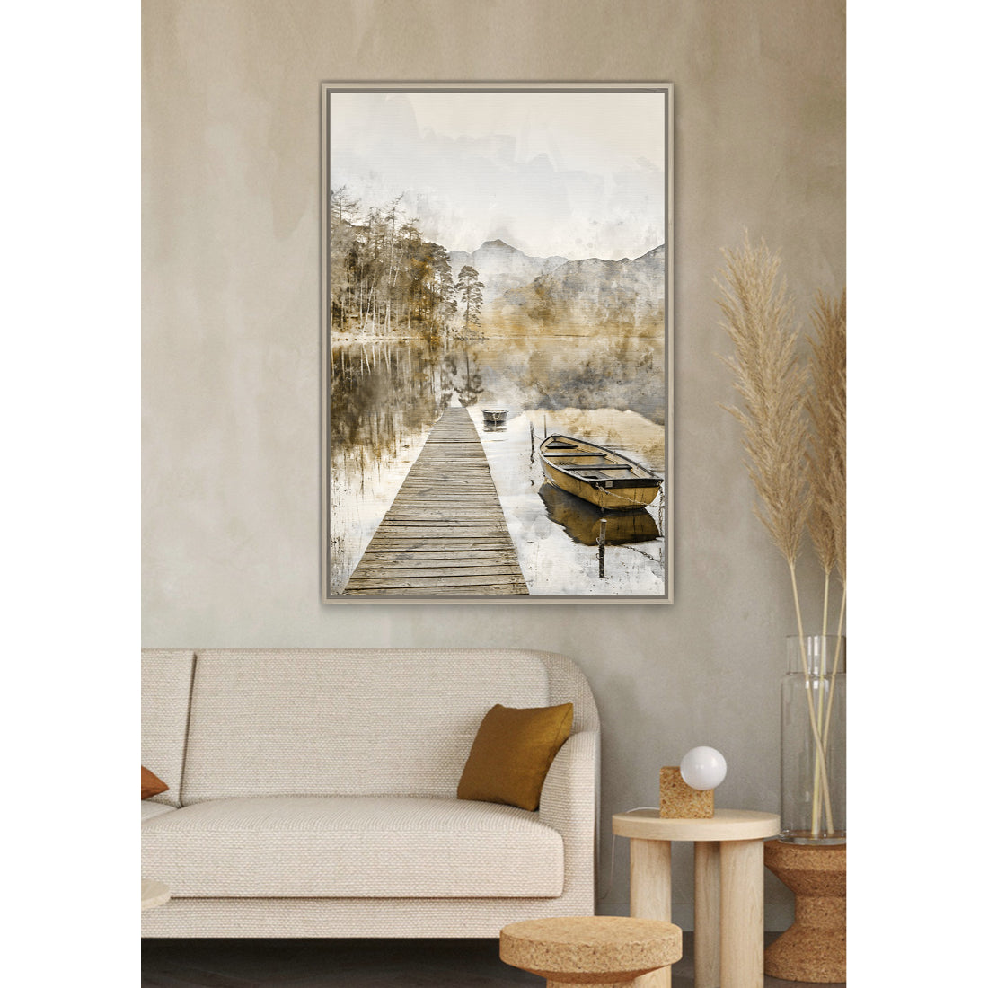 Boat and Jetty Framed Canvas