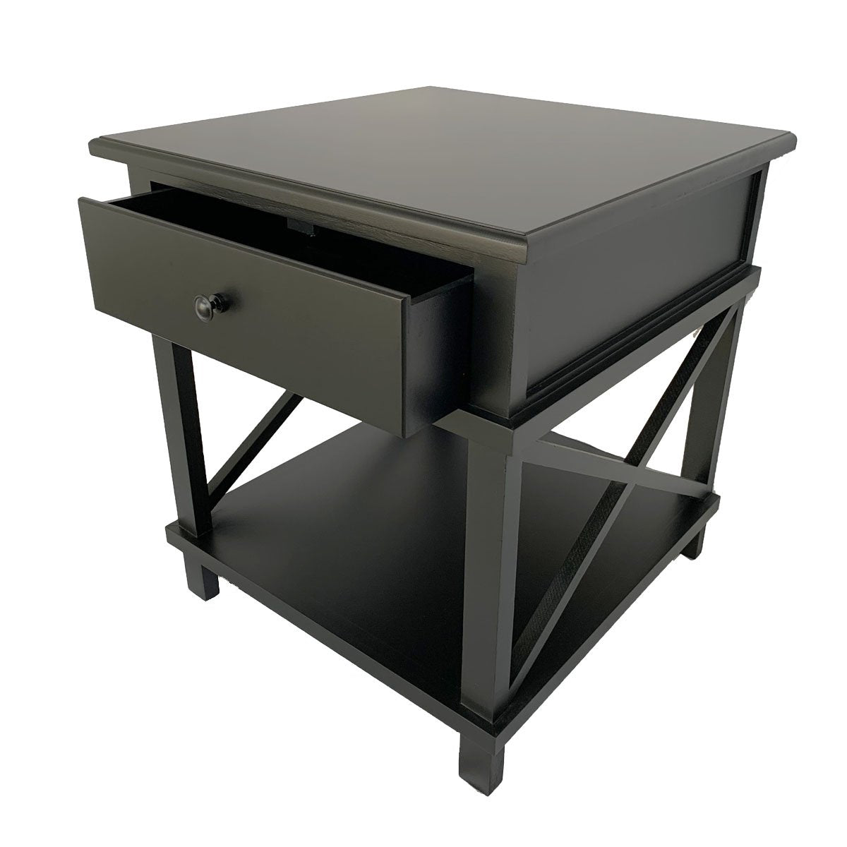 Hampton Bedside Table with Single Drawer in Black