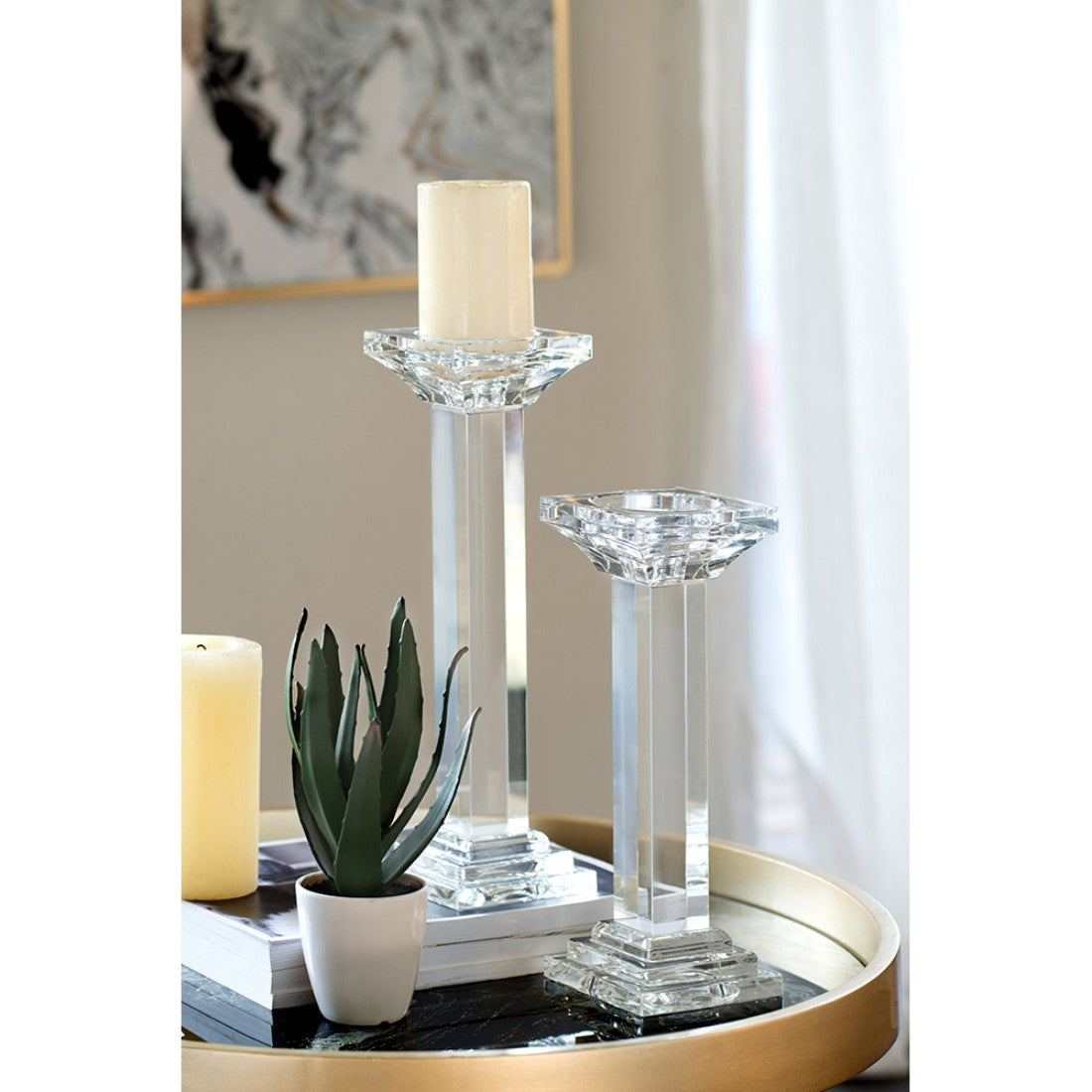 Leon Crystal Pillar Candle Holder