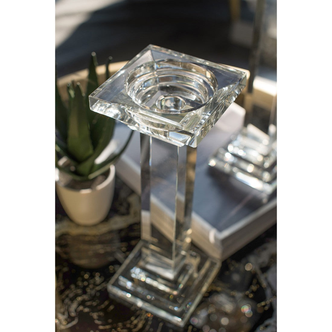 Leon Crystal Pillar Candle Holder