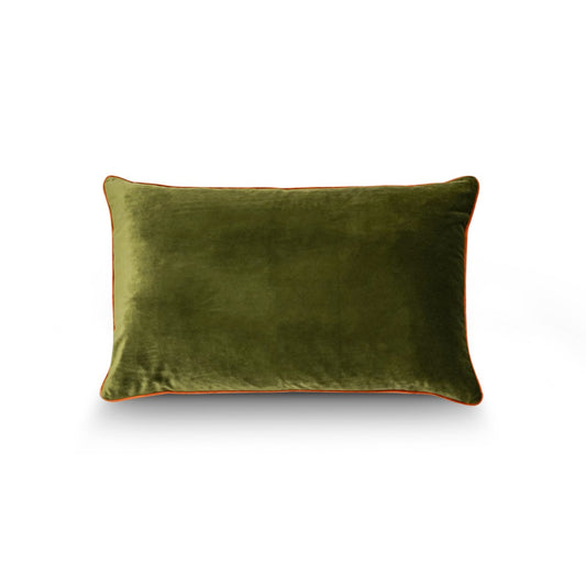 Forest Velvet Cushion with Orange Piping