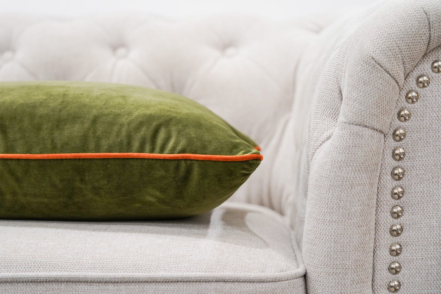 Forest Velvet Cushion with Orange Piping