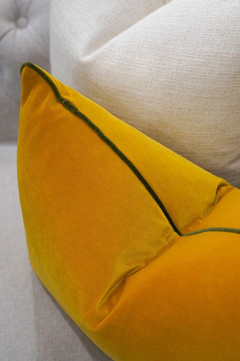 Saffron Cushion with Green Piping