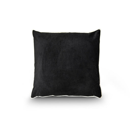Onyx Velvet Cushion with White Piping