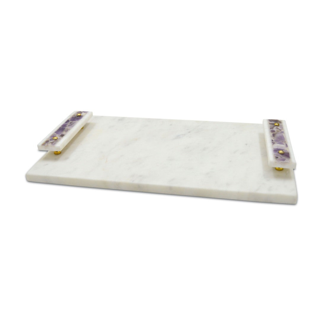 Tray White Marble With Handle Amethyst Inlay