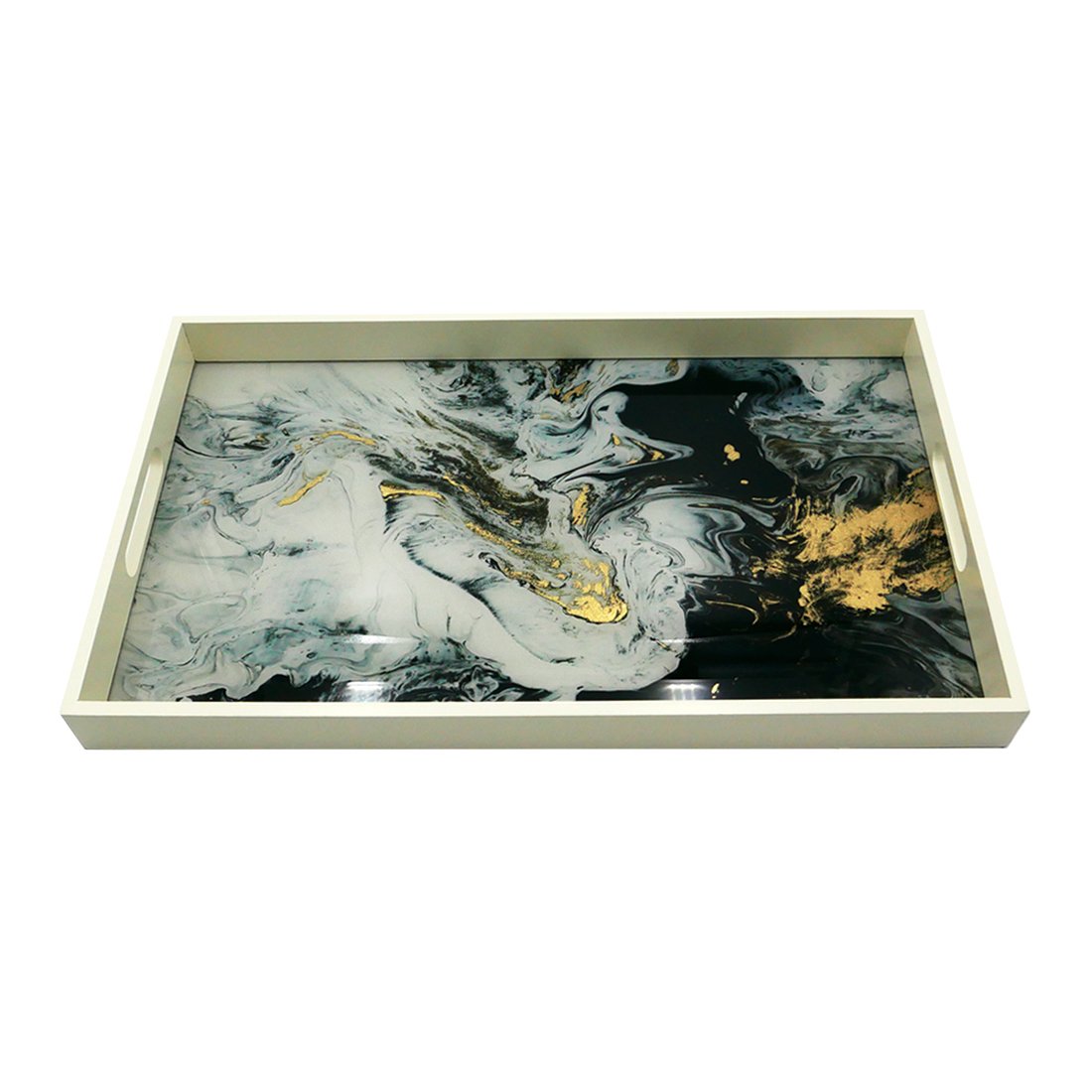 54cm Rectangular Blue and White Tray