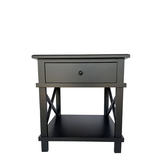 Hampton Bedside Table with Single Drawer in Black